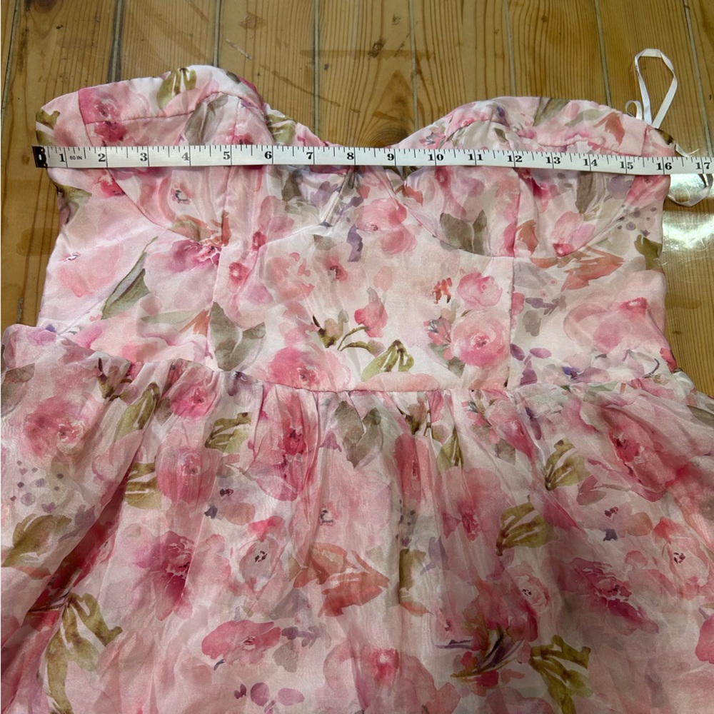 Pristine Cutie Light Pink Floral Organza Bustier Midi Dress - Picture 6 of 10